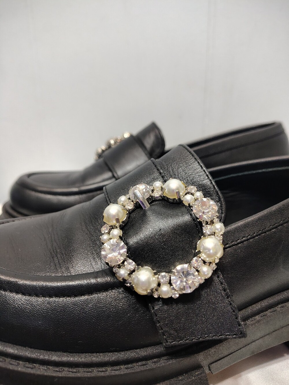 ALOHAS Trailblazer Black Crystal Pearl Chunky Leather Loafers EU 38 US 7.5 - Picture 3 of 10